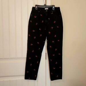 Forever 21 Black Jeans w/ embroidered cherries Size 27 Waist